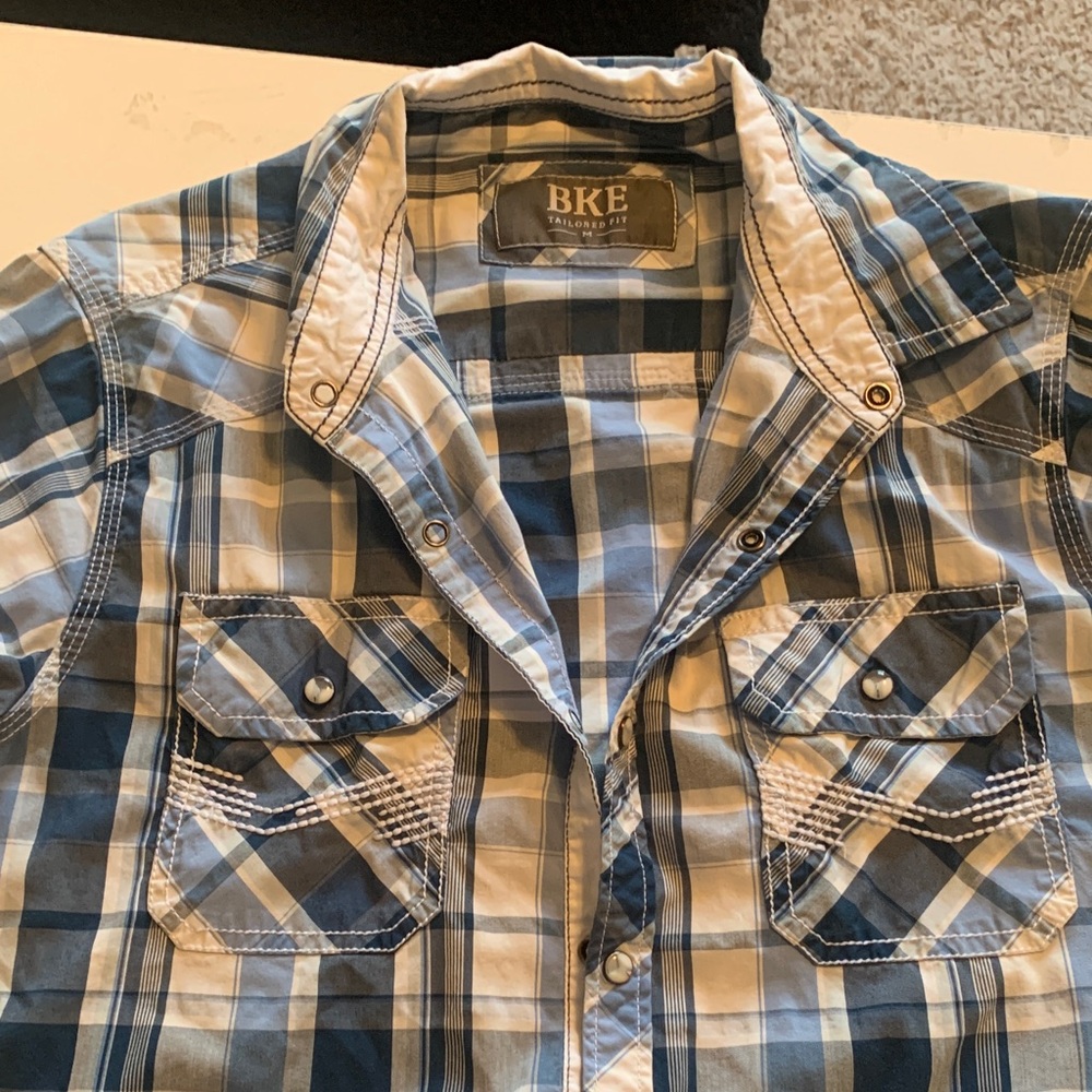 BKE Casual Blue and White Plaid Shirt